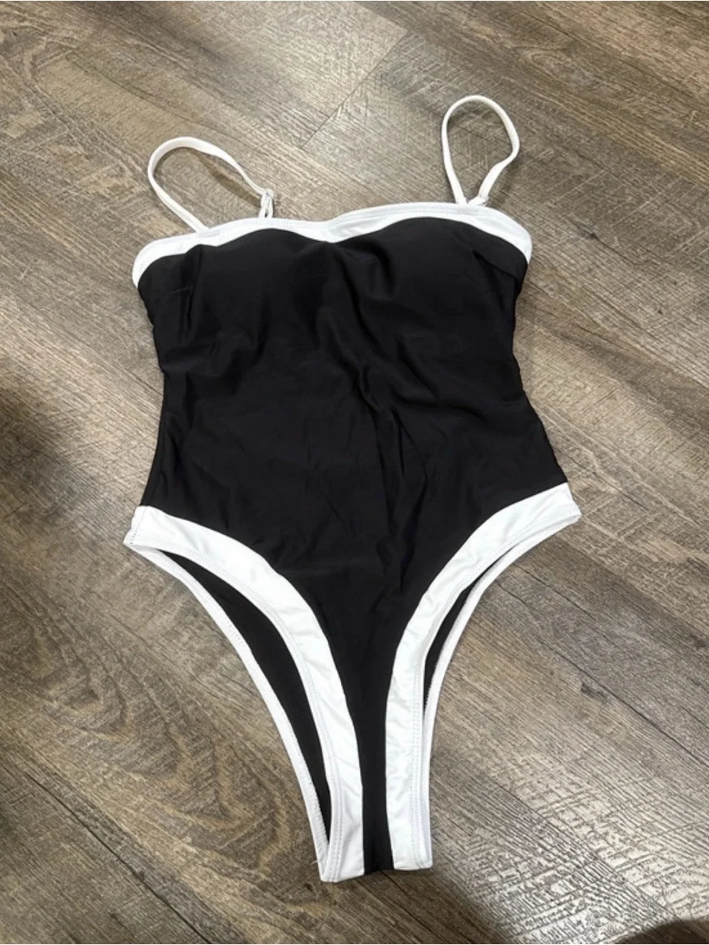 Black One-Piece Swimsuit with White Trim